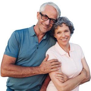 mature couple standing close smiling